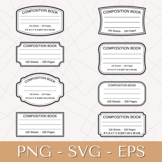 8 Composition Book Label Bundle | Composition Notebook Labels | School Sticker Printable