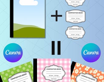Composition Book Cover Template Bundle: Editable Canva Labels (Instant Download)