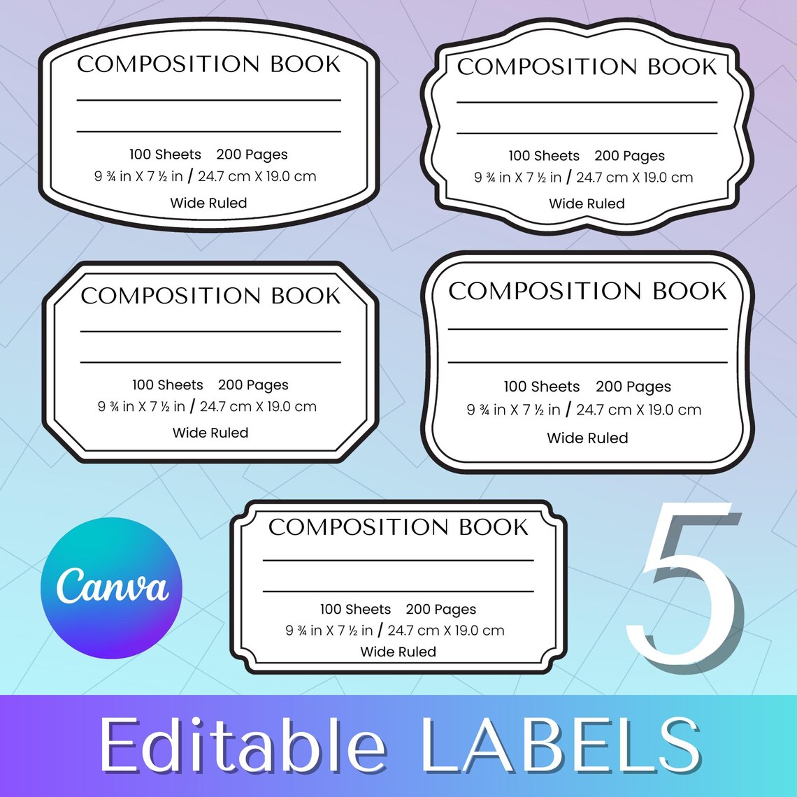 Editable Composition Book Labels: Back to School Organization (canva ...
