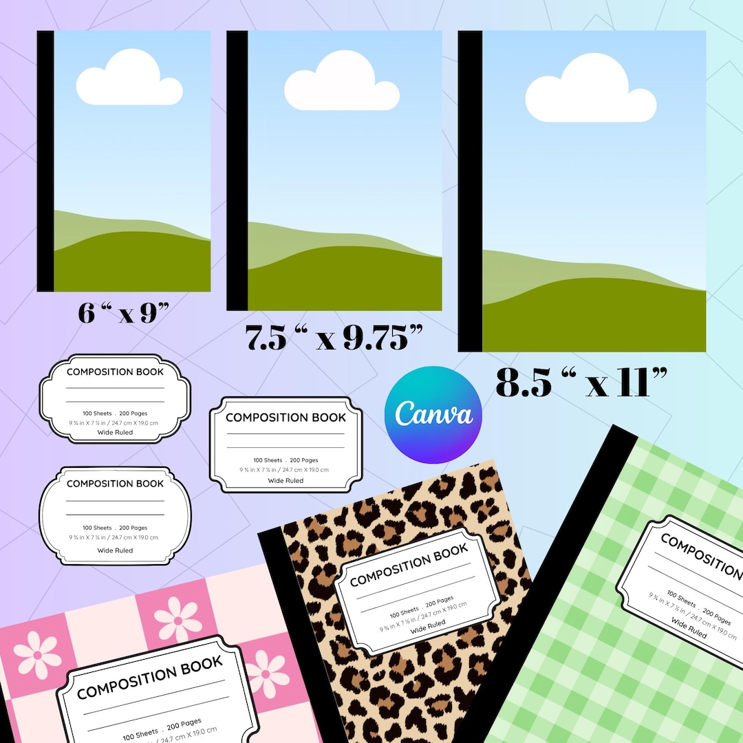 Composition Book Cover Templates: Canva Editable, Vintage Labels ...