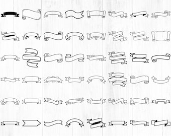 Vintage Banner SVG-paket, Ribbon Clipart, Scroll Design Set, Digital Nedladdning
