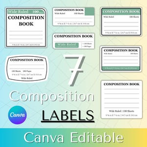 Editable Composition Book Labels, School Supply Labels, Teacher Composition Gift, Back to School Organization, Canva Template