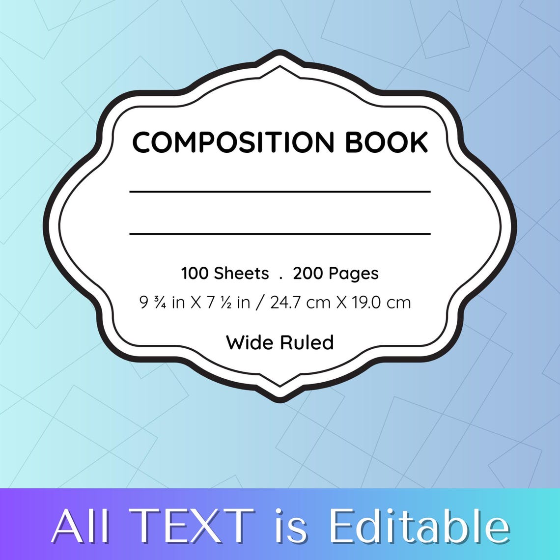 Composition Book Cover Template Bundle Editable Canva Labels (instant