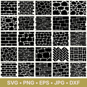 Stone and Brick Wall Pattern SVG Bundle, Rustic Texture Backgrounds, Digital Download