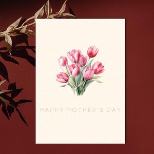 Tarjeta del Día de la Madre con flores rosas, tarjeta minimalista imprimible con flores rosas para mamá, tarjeta de descarga instantánea para el Día de la Madre.