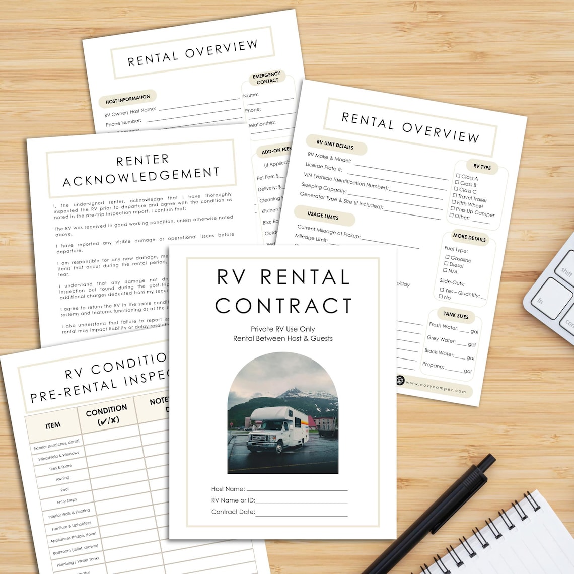 Personal Rv Rental Form Printable RV Rental Agreement Template, Editable Canva Contract for RV ...