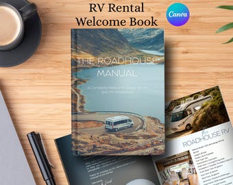 Sjabloon camperwelkomstboek afdrukbare campergids Airbnb-map voor campers Bewerkbare gastenhandleiding Airbnb-sjabloon welkomstgids Canva-hand-out camperverhuur