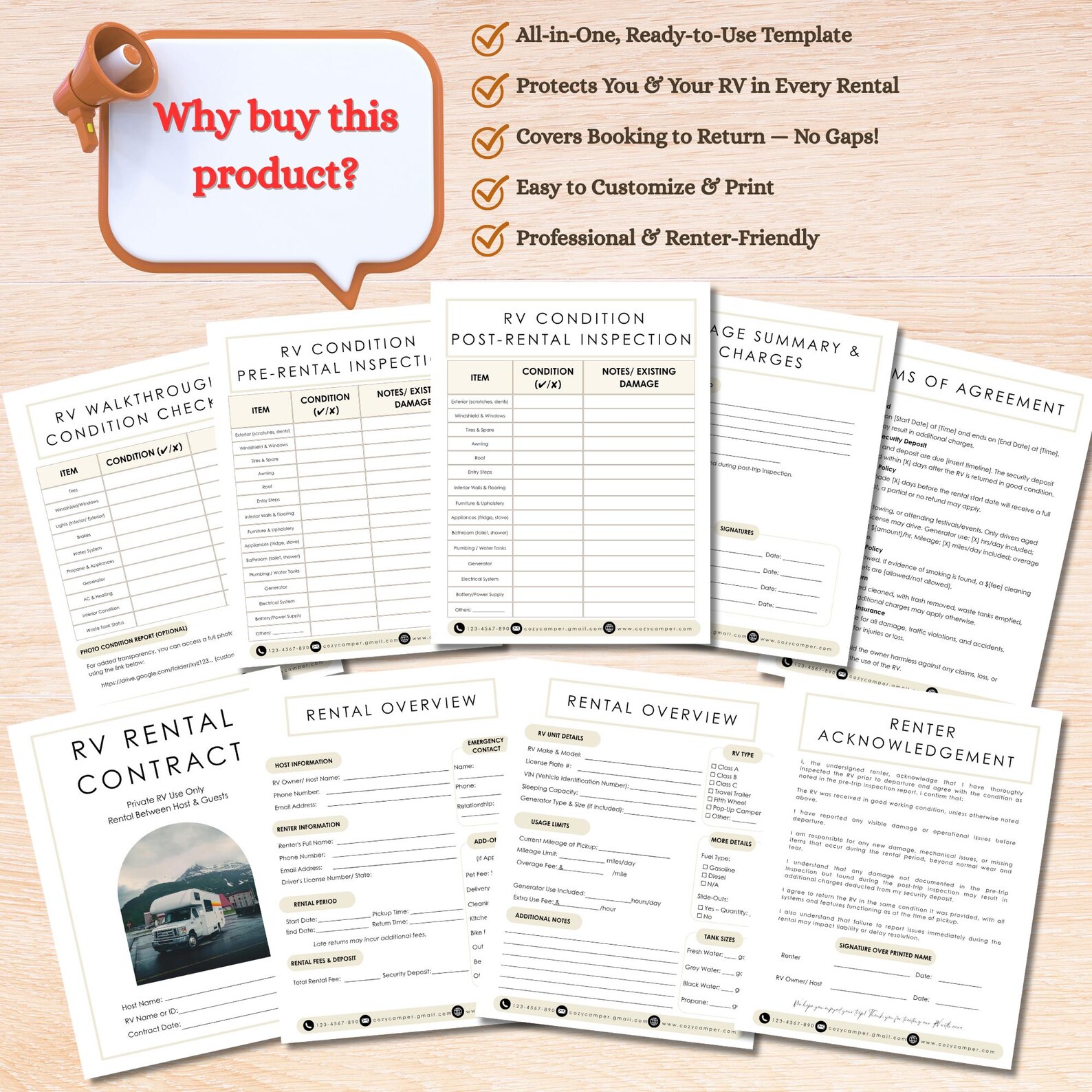 Printable RV Rental Agreement Template, Editable Canva Contract for RV ...