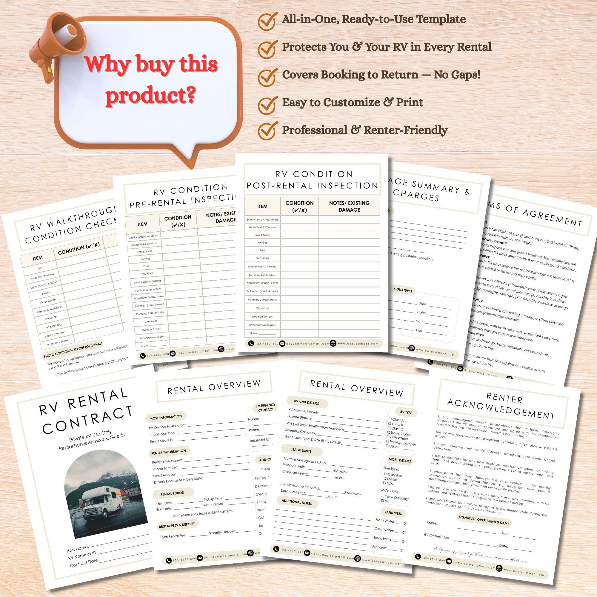 Personal Rv Rental Form Printable RV Rental Agreement Template, Editable Canva Contract for RV ...
