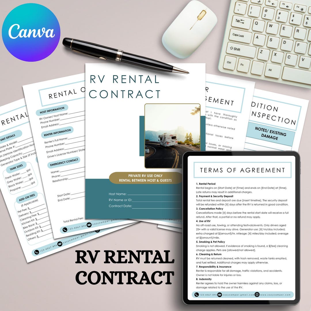 RV Rental Contract Template, Editable Camper Rental Agreement ...