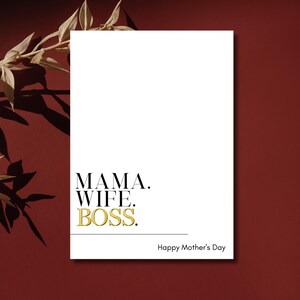 Tarjeta minimalista para el Día de la Madre: Mamá, Esposa, Jefa. Tarjeta de felicitación moderna para mamá, abuela, tía. Regalo de feliz Día de la Madre para ella.