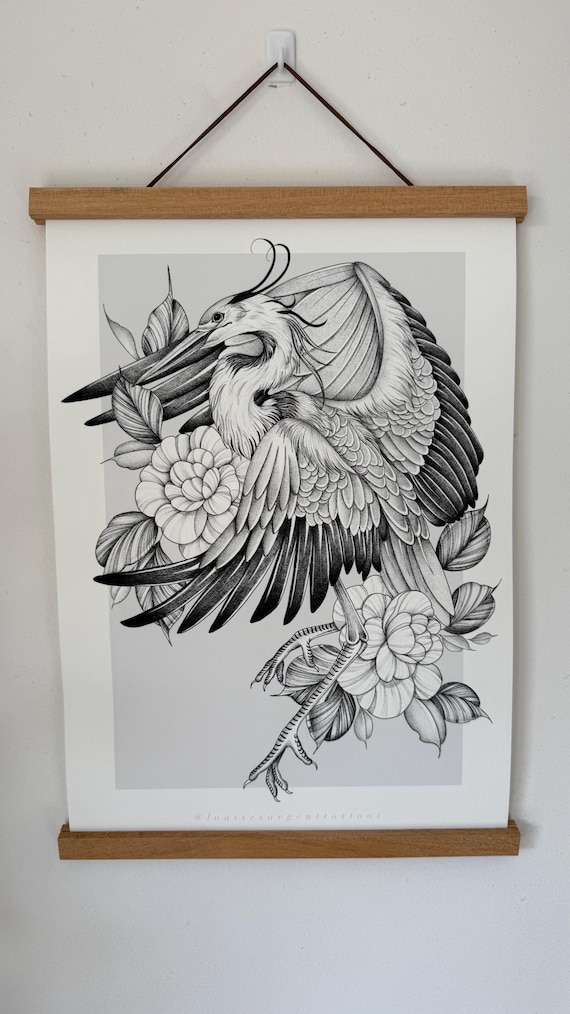 Crane Fineline Tattoo Prints on Textured 280gsm Paper, A3