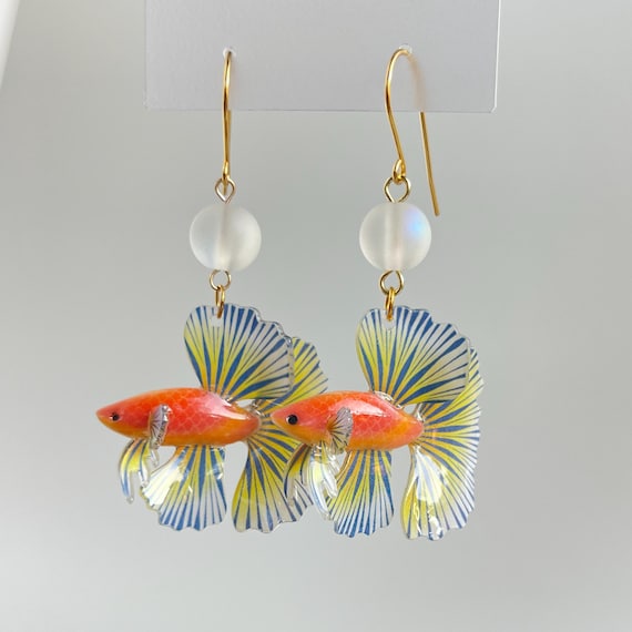 Betta Fish Dangle Earrings – Ocean Earrings – Shrink Plastic Jewelry