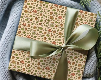 Goblincore Forest Wrapping Paper-Mushroom Gift Wrap, Cottagecore Holiday Gift Wrap, Nature Print Paper, Christmas Gift Wrap