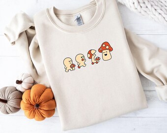 Cute Mushroom Sweatshirt, Cozy Fall Sweater for Mushroom Lover, Nature Print Clothing, Christmas Gift, Cottagecore Pullover
