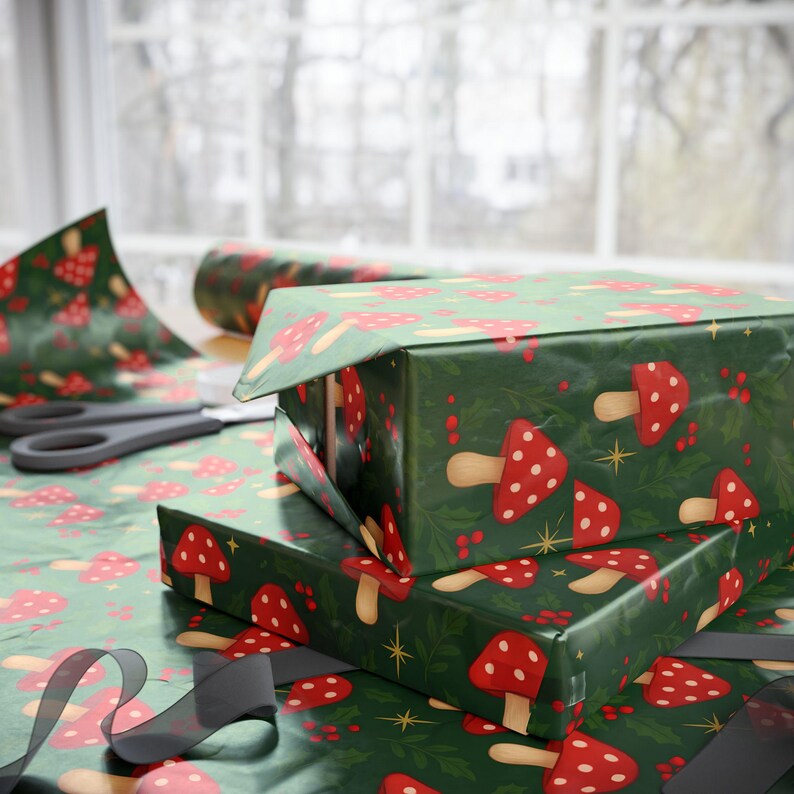 Kerstcadeaupapier Paddenstoelpatroon Feestdagen Inpakpapier Cadeaus Cadeaus Verjaardagscadeau Idee-cadeau afbeelding 5