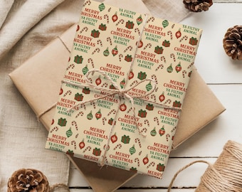 Funny Christmas Gift Wrap,Merry Christmas Ya Filthy Animal Wrapping Paper-Gag Gift, White Elephant, Secret Santa Gift Idea