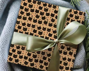 Schwarze Katze Geschenkpapier-Süße Katzen Geschenkverpackung für Katzenliebhaber, Weihnachtsgeschenkverpackung, Katzenmama Geschenk, Schwarze Katzenbesitzer Geschenkpapier