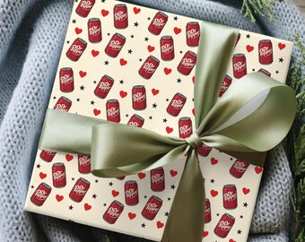 Funny Soda Can Wrapping Paper, Red Pop Can Gift Wrap, Secret Santa Christmas Wrap, White Elephant Gift Wrapping Paper, Funny Christmas Wrap