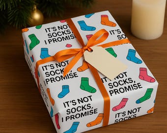 Papier cadeau Noël drôle, papier cadeau bâillon, papier cadeau père Noël secret, papier de Noël « Ce ne sont pas des chaussettes », fête de bureau éléphant blanc