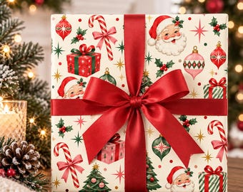 Retro kerstcadeaupapier, vintage kerstman cadeaupapier