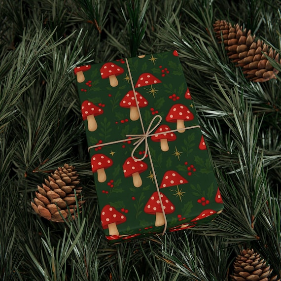 Christmas Gift Wrap Mushroom Pattern Holidays Wrapping Paper Gifte Gifts Gifted Birthdayful Idea-Giftful