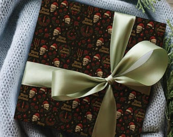 Merry Gothmas Wrapping Paper, Gothic Christmas Gift Wrap, Skeleton Santa Paper, Dark Holiday Gift Wrap, Alternative Xmas Wrapping Roll