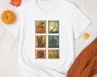 Camiseta retrô de Halloween: camiseta vintage com estampa de fantasma e abóbora
