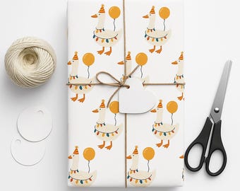 Papel de regalo de ganso divertido, papel de regalo de cumpleaños divertido, papel de regalo de elefante blanco, suministros para fiesta de primer cumpleaños, decoración única de ganso