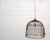 Industrielle Upcycled hängen Cloche Draht metall Vogel Käfig Lampe Licht mit gespiegelten Bub