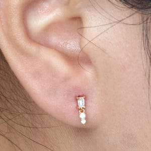 CZ Dangle Labret Stud: 20G/18G/16G Titanium Flat Back Earring