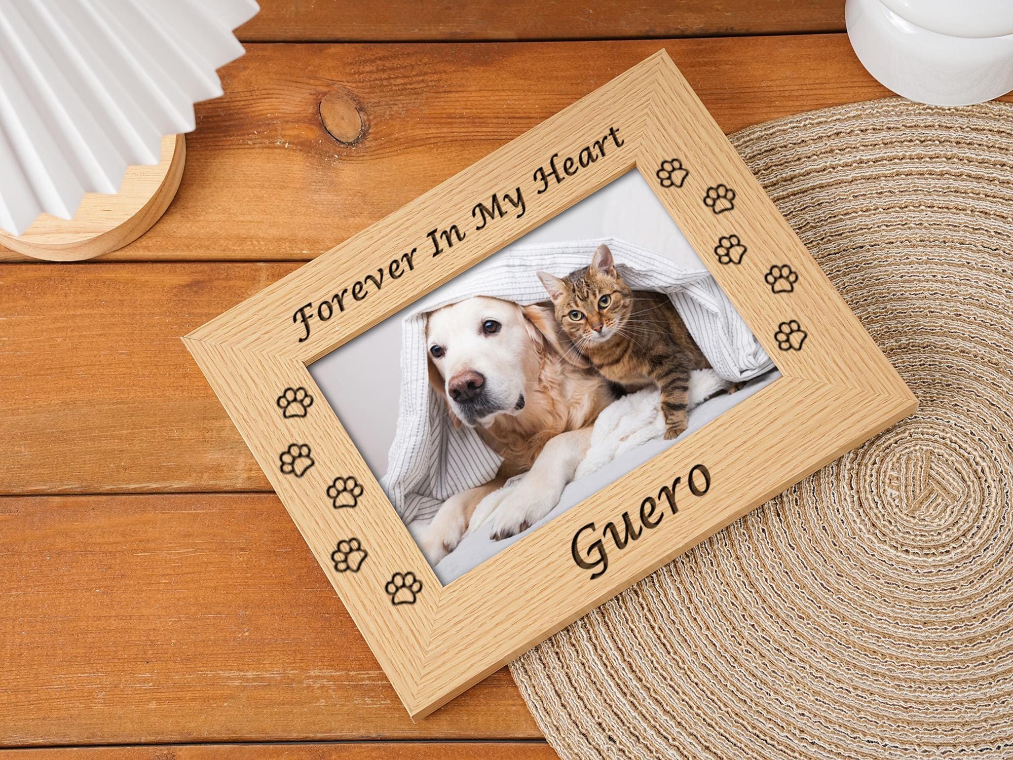 Personalized Pet Memorial Photo Frame, Engraved Cat & Dog Remembrance ...