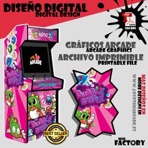 May include: Pink arcade cabinet with "Bubble Bobble" graphics and a matching star-shaped graphic. The cabinet features the text "Love Arcade" and "Best Seller". The image also includes the text "Digital Design" and "Printable File".