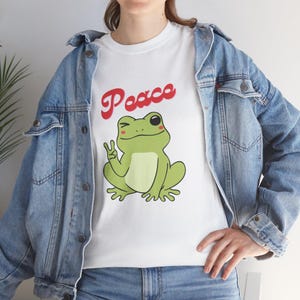 Camiseta unisex de rana amante de la paz, camiseta de rana de dibujos animados, camiseta de rana de la paz, regalo para amantes de los animales, camiseta de rana linda
