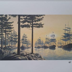 Rob Gonsalves Signed - Sailing Islands - Collectable Lithograph - Magic Realism Painting