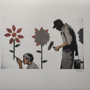 Banksy Art Print Flowers with a Certificate