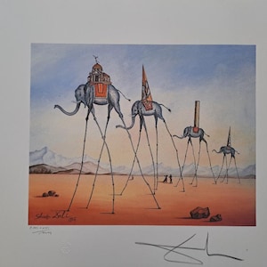 Salvador Dali Litografia firmata a mano - Elefanti Giraffe