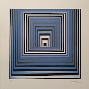 Victor Vasarely Signed - Op Art Vega Blue - Certificate