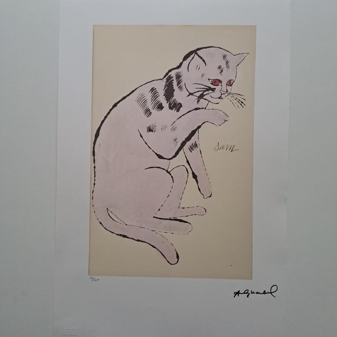 Art Pop Art Années 80 Warhol Lithographie Signée Andy Warhol - Chat Sam (Sam The Cat) - Année 1980 - Avec Certificat Leo Castelli - Œuvre Pop Art Oeuvre Warhol Chat Sam Certifiée
