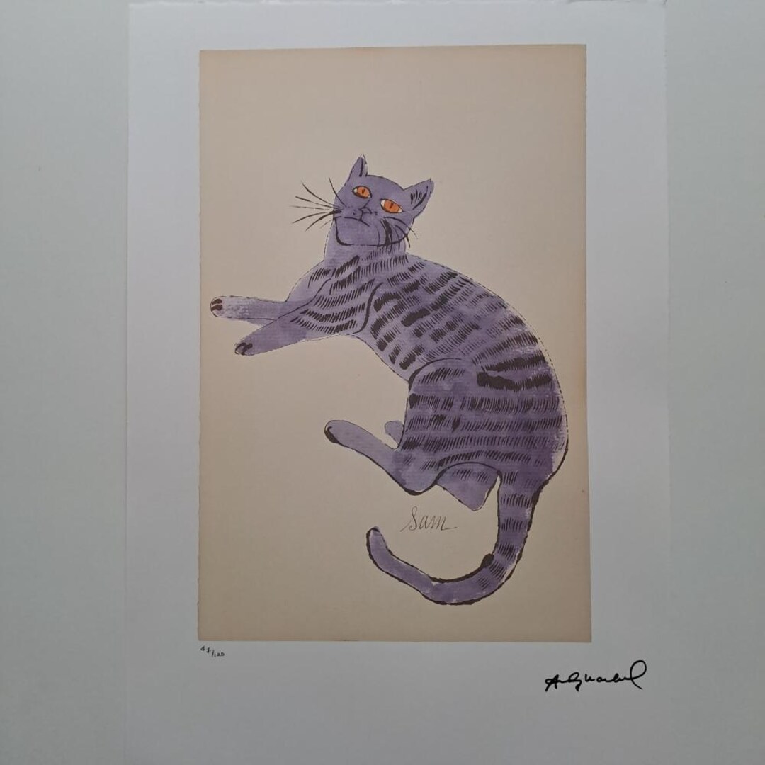 Lithographie Andy Warhol - Cat Sam - Signée Avec Certificat Leo Castelli
