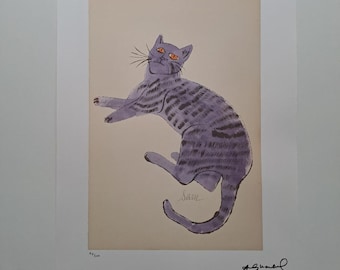 希少・絶版／限定版 アンディ・ウォーホル 猫 青 リトグラフ