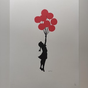 Lámina artística de Banksy: Chica con globo volador y certificado