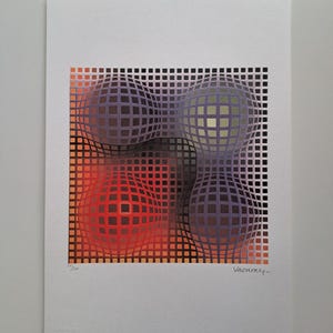 Victor Vasarely Signed - Op Art Four Spheres - Certificate