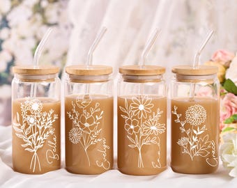 Personalize Tumbler With Straw Bridesmaid Proposal Glass Coffee Cup Bridesmaid Gift with Birth Month Flower Bachelorette Party Favor Tumbler