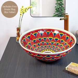 Siam Radiance – Handcrafted Ceramic Sink / Artistic Bathroom Basin / Countertop Washbowl (Drain Plug offer) / Gift for her, for him