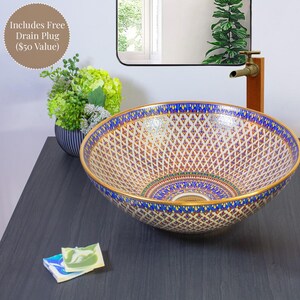 Ivory Lotus – Elegant Wash Basin / Handcrafted Vanity Sink / Artistic Ceramic Bowl with Luxurious 12% Gold (+Drain Plug) / Gift for her him