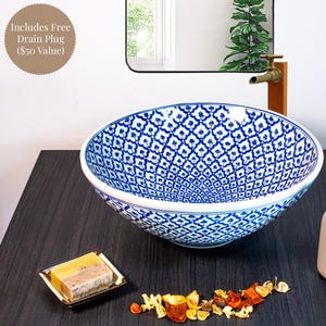 Blue Mosaic – Handcrafted Ceramic Sink / Artistic Bathroom Basin / Countertop Washbowl (Drain Plug Included) / Gift for her, for him