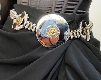Vintage Silber Moto BOHO Metall Gold Hüftgürtel - S - Dehnbar -