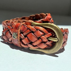 Vintage Brown Braided Leather Belt - Etienne Aigner - Medium  display picture 3