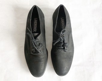 Size 6.5 Black 90s Leather Sporty Oxfords Shoes